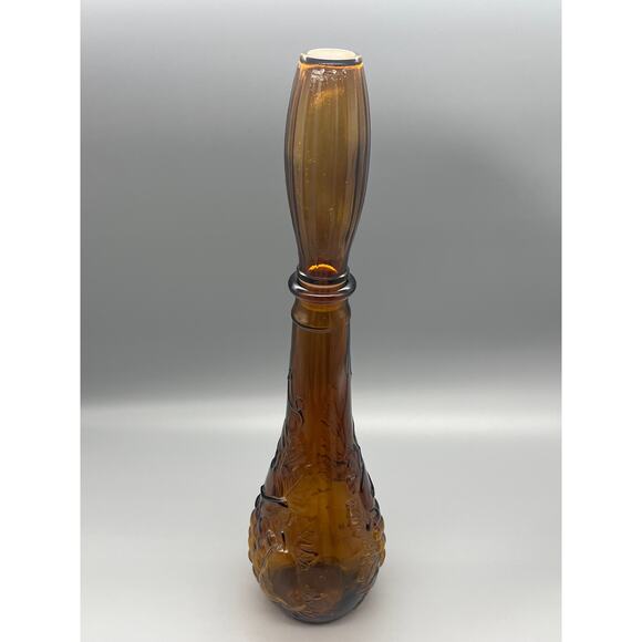 Vintage MCM Dabs Amber Glass Embossed Fruits Decanter From Portugal READ - Picture 2 of 12